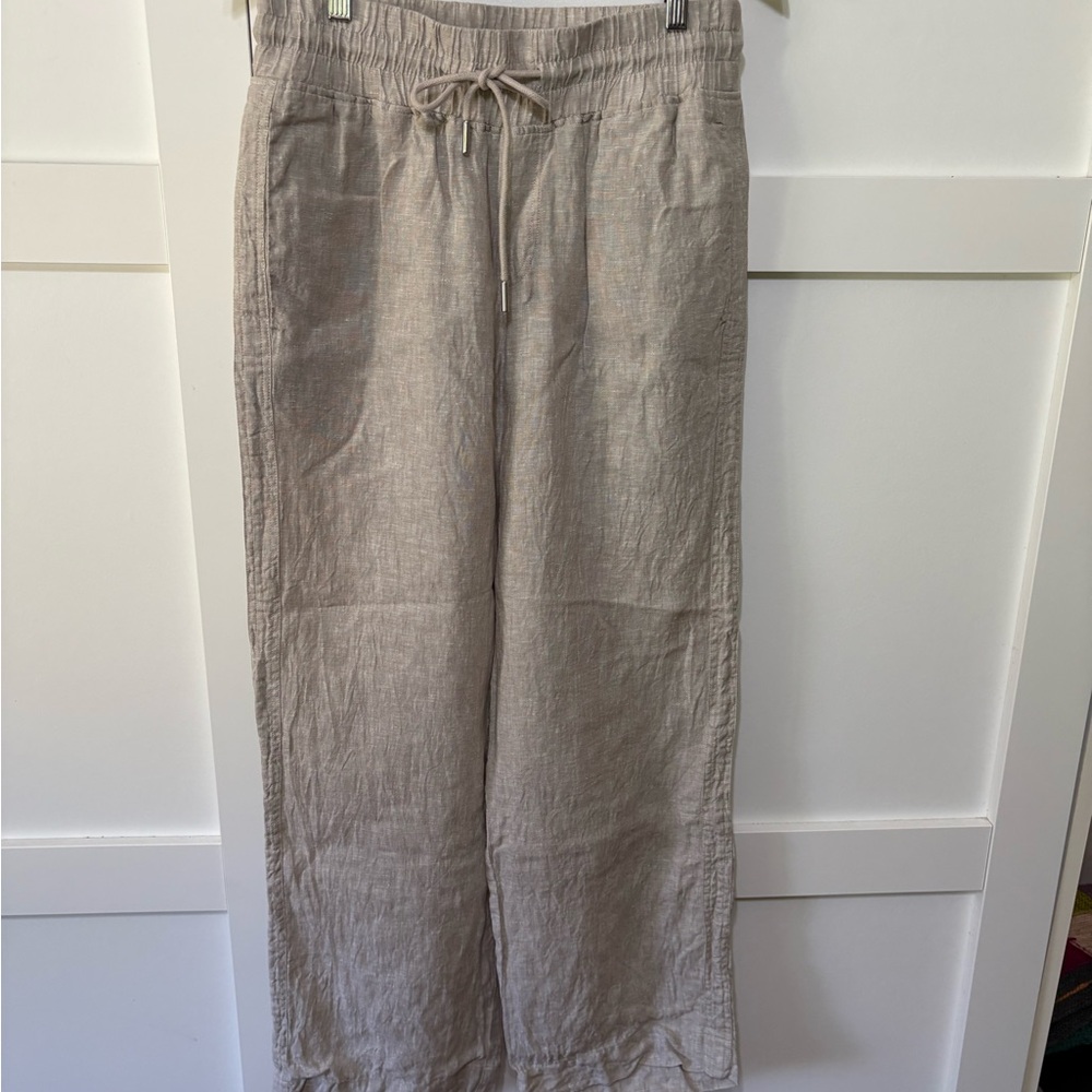 Quince Beige Drawstring Linen straight leg pants
